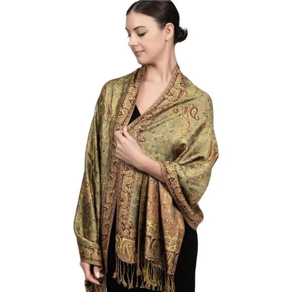 Soft Silky Reversible Paisley Pashmina Shawl Wrap Scarf - Picture 2 of 6